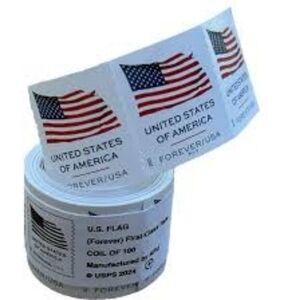 Forever Stamps Roll Of 100 First Class USPS Stamp 2025 U.S. Flag Postage